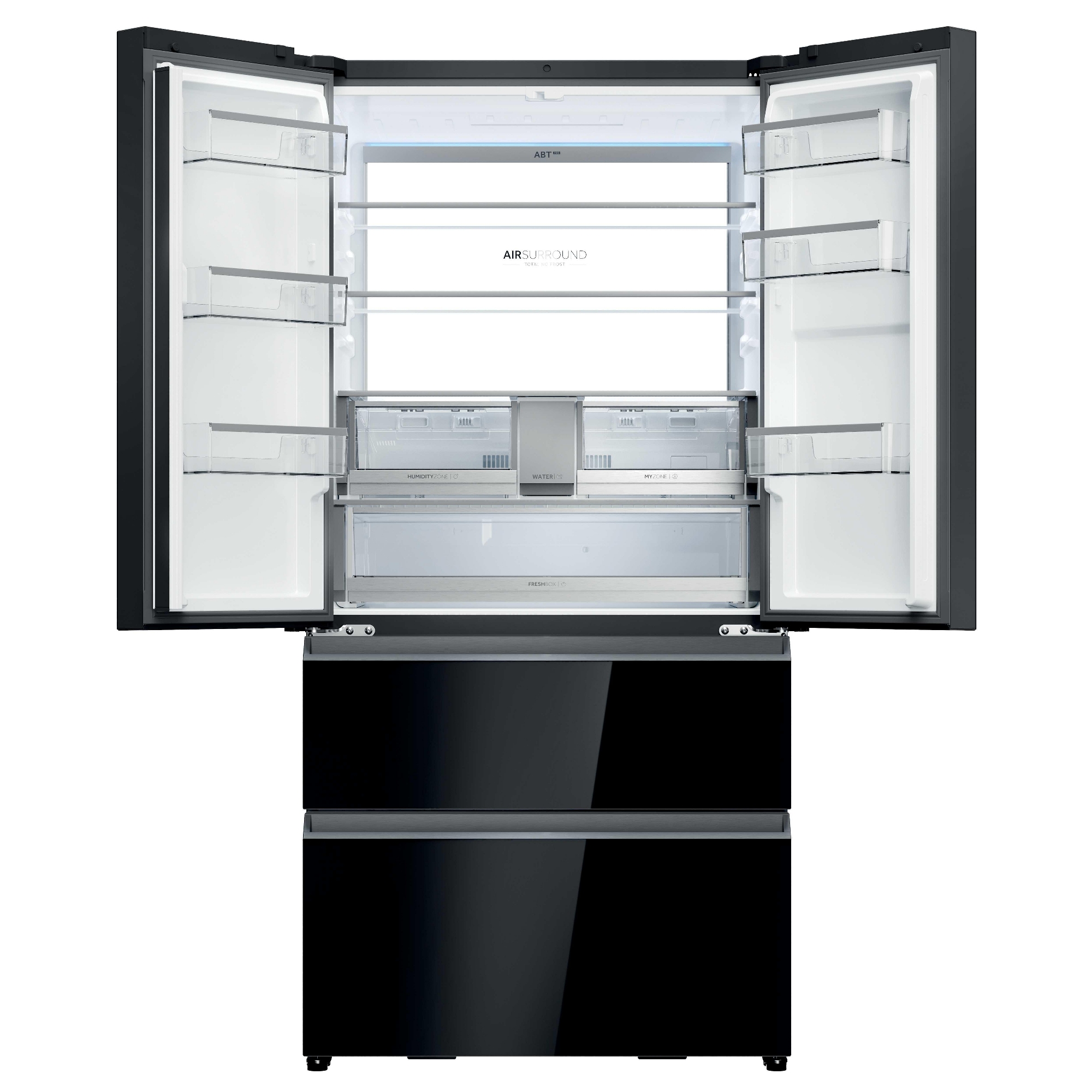 Haier Series 7 French Style Fridge Freezer With Ice Maker Non Plumbed HFR79F19DFGB - Black Glass Haier Series 7 French Style Fridge Freezer With Ice Maker Non Plumbed HFR79F19DFGB - Black Glass