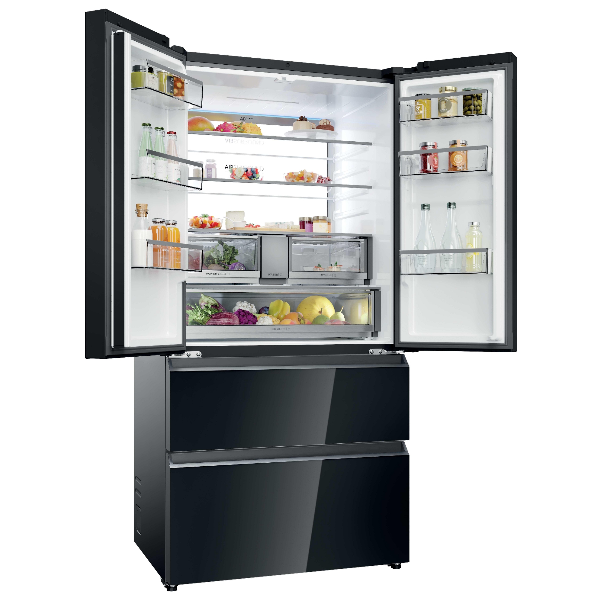 Haier Series 7 French Style Fridge Freezer With Ice Maker Non Plumbed HFR79F19DFGB - Black Glass Haier Series 7 French Style Fridge Freezer With Ice Maker Non Plumbed HFR79F19DFGB - Black Glass