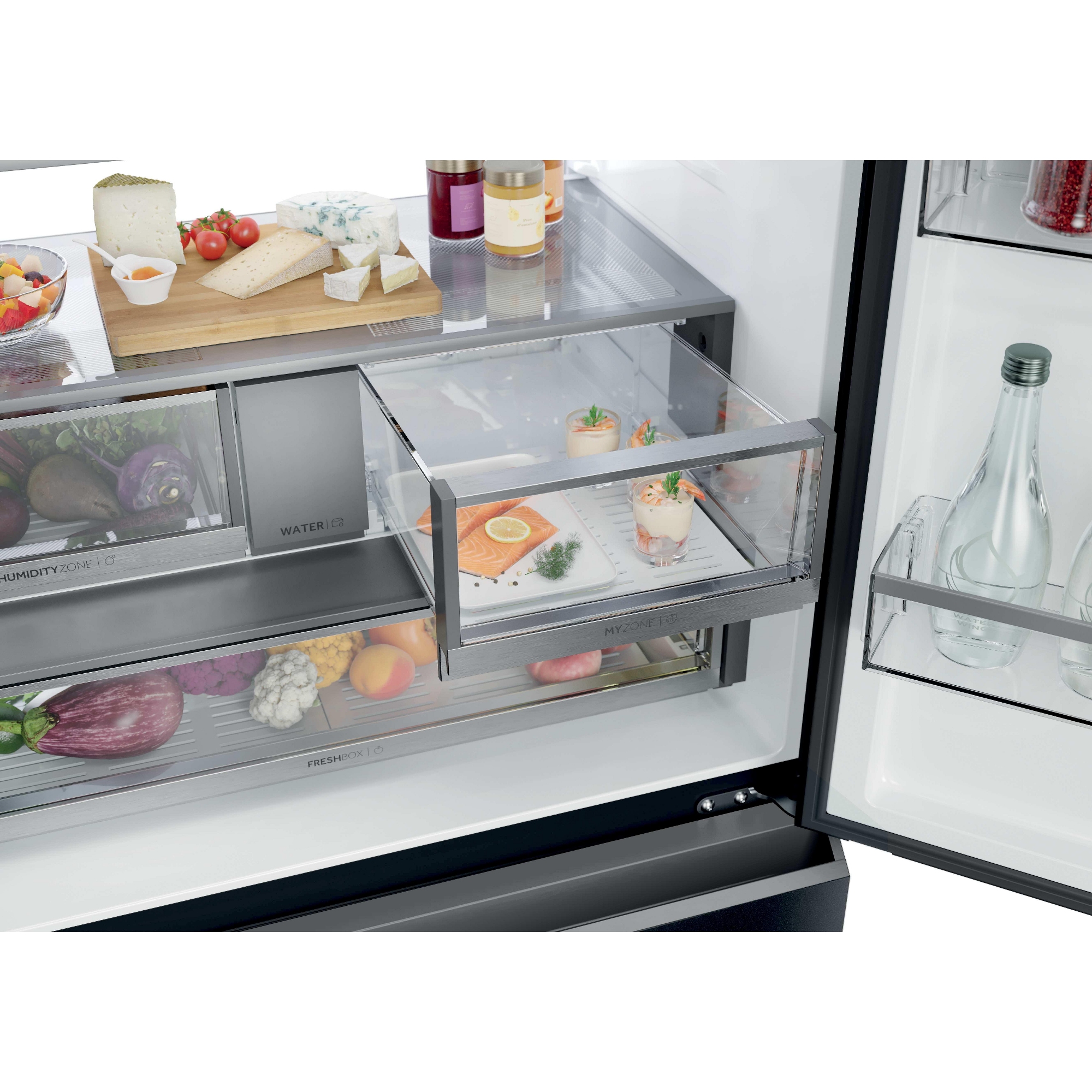 Haier Series 7 French Style Fridge Freezer With Ice Maker Non Plumbed HFR79F19DFGB - Black Glass Haier Series 7 French Style Fridge Freezer With Ice Maker Non Plumbed HFR79F19DFGB - Black Glass