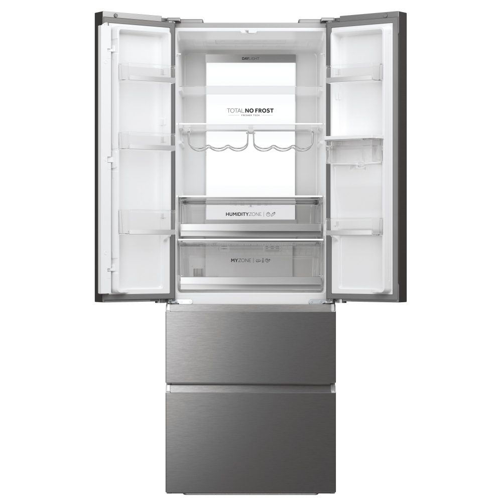 Haier 70cm French Style 4 Door Fridge Freezer Water Dispenser Non Plumbed HFW7720EWMP - GREY Haier 70cm French Style 4 Door Fridge Freezer Water Dispenser Non Plumbed HFW7720EWMP - GREY