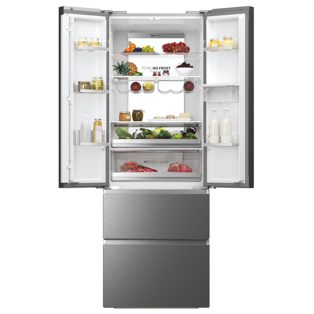 Haier 70cm French Style 4 Door Fridge Freezer Water Dispenser Non Plumbed HFW7720EWMP - GREY Haier 70cm French Style 4 Door Fridge Freezer Water Dispenser Non Plumbed HFW7720EWMP - GREY
