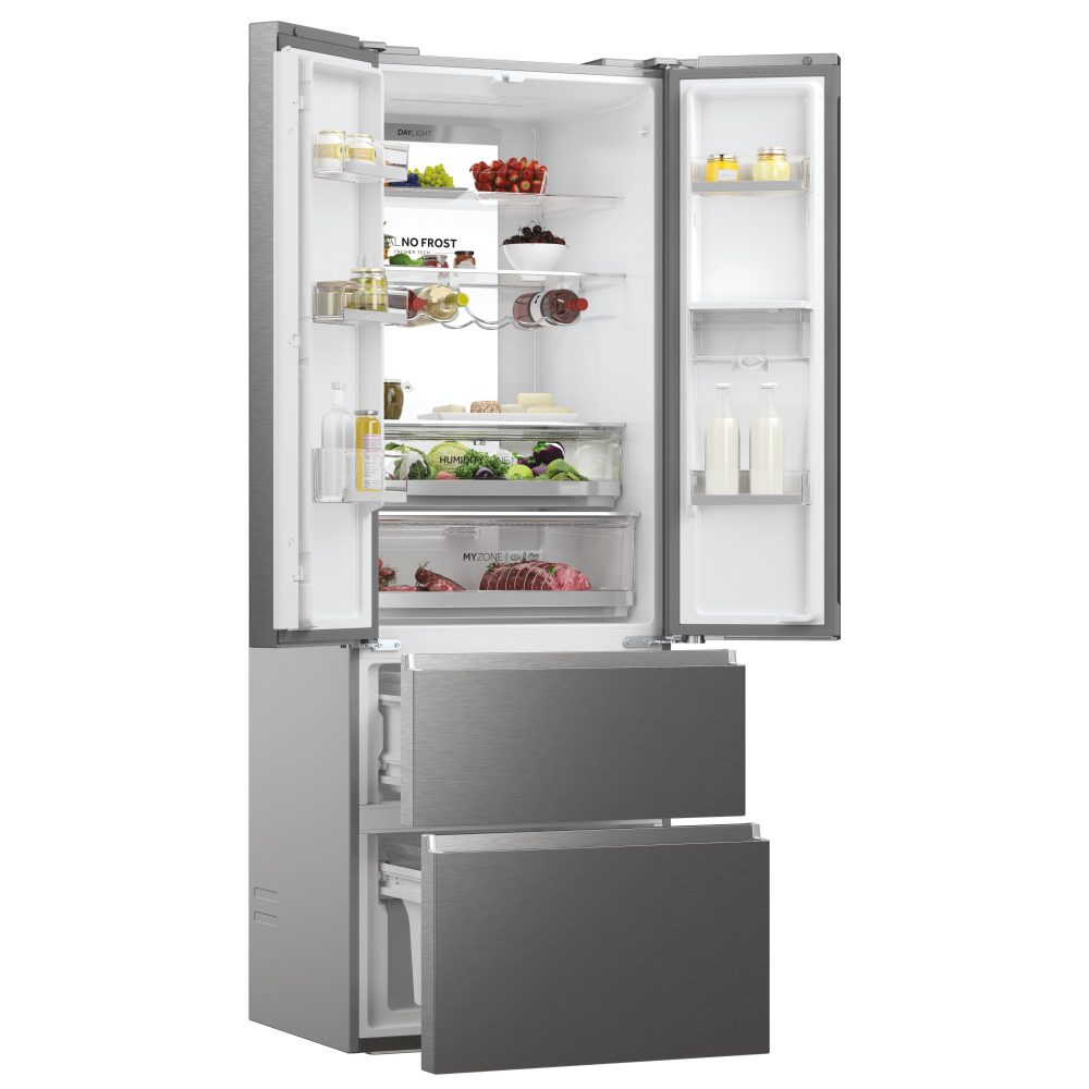 Haier 70cm French Style 4 Door Fridge Freezer Water Dispenser Non Plumbed HFW7720EWMP - GREY Haier 70cm French Style 4 Door Fridge Freezer Water Dispenser Non Plumbed HFW7720EWMP - GREY