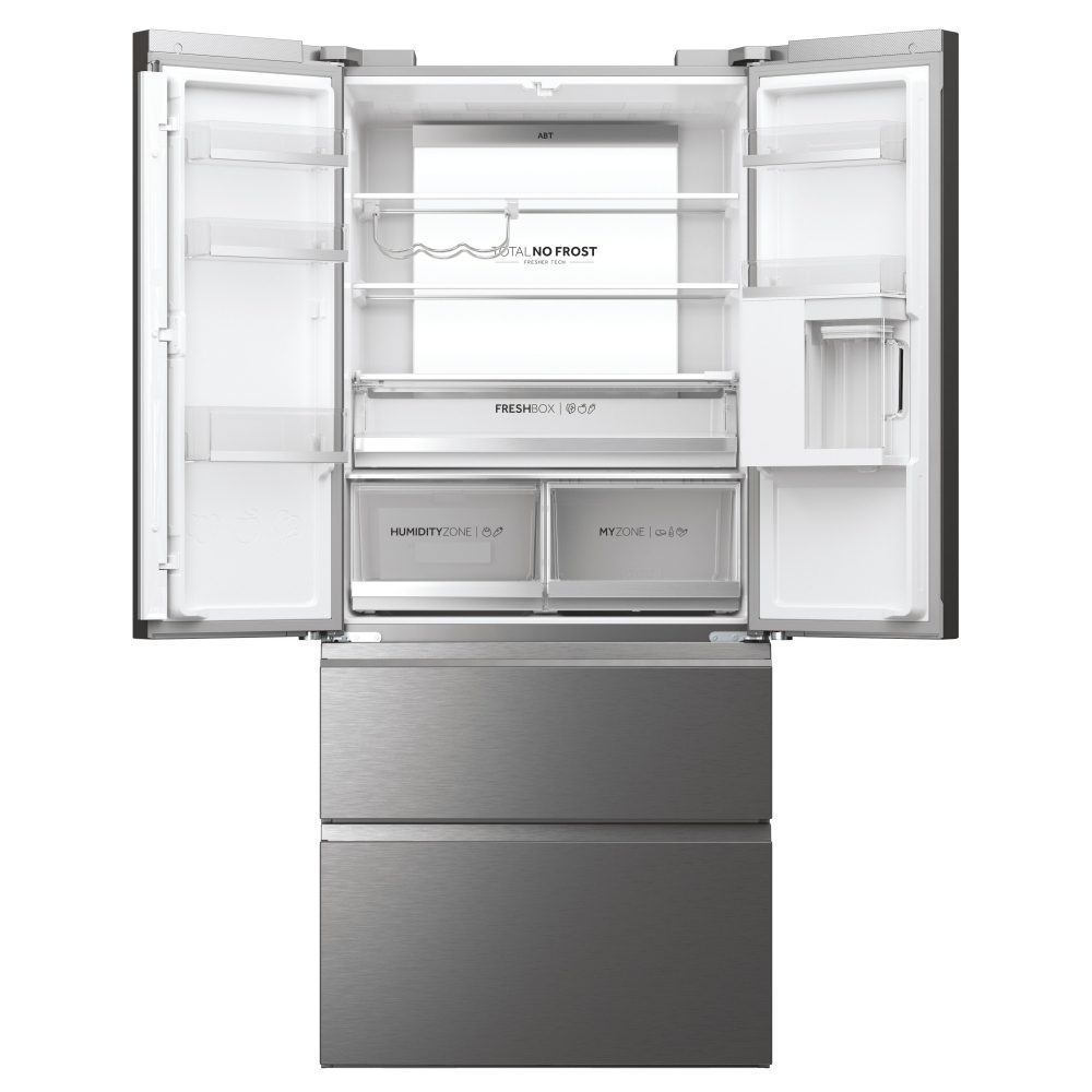 Haier French Style 4 Door Fridge Freezer With Water Dispenser Non Plumbed HFW7819EWMP - PLATINUM INOX Haier French Style 4 Door Fridge Freezer With Water Dispenser Non Plumbed HFW7819EWMP - PLATINUM INOX