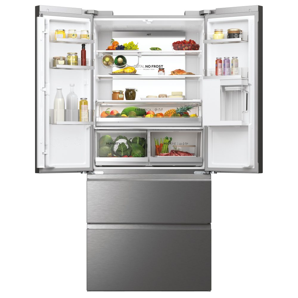 Haier French Style 4 Door Fridge Freezer With Water Dispenser Non Plumbed HFW7819EWMP - PLATINUM INOX Haier French Style 4 Door Fridge Freezer With Water Dispenser Non Plumbed HFW7819EWMP - PLATINUM INOX