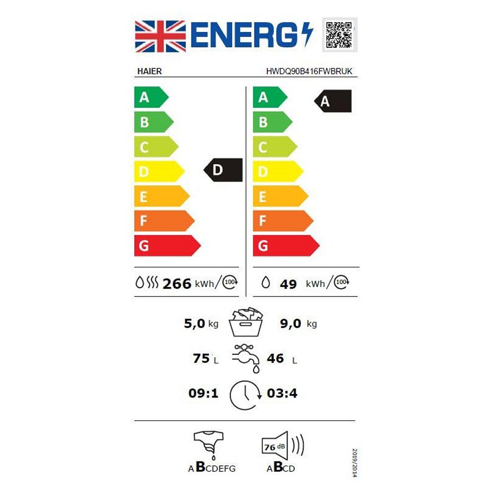 Haier 9kg/5kg Series 4 Integrated Washer Dryer HWDQ90B416FWBRUK Haier 9kg/5kg Series 4 Integrated Washer Dryer HWDQ90B416FWBRUK