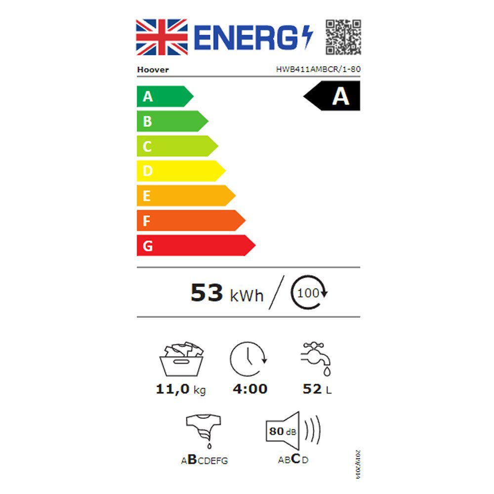 Hoover 11kg Washing Machine 1400rpm HWB411AMBCR - GRAPHITE Hoover 11kg Washing Machine 1400rpm HWB411AMBCR - GRAPHITE