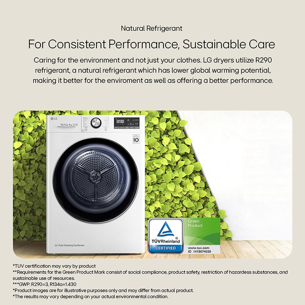 LG 9kg Eco Hybrid Heat Pump Condenser Tumble Dryer FDV309WN - WHITE LG 9kg Eco Hybrid Heat Pump Condenser Tumble Dryer FDV309WN - WHITE