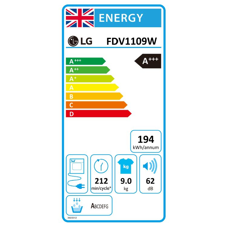 LG 9kg Eco Hybrid Heat Pump Condenser Tumble Dryer FDV1109W - WHITE LG 9kg Eco Hybrid Heat Pump Condenser Tumble Dryer FDV1109W - WHITE