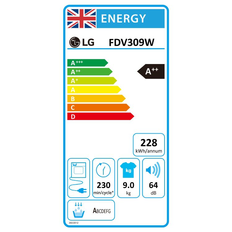 LG 9kg Eco Hybrid Heat Pump Condenser Tumble Dryer FDV309WN - WHITE LG 9kg Eco Hybrid Heat Pump Condenser Tumble Dryer FDV309WN - WHITE