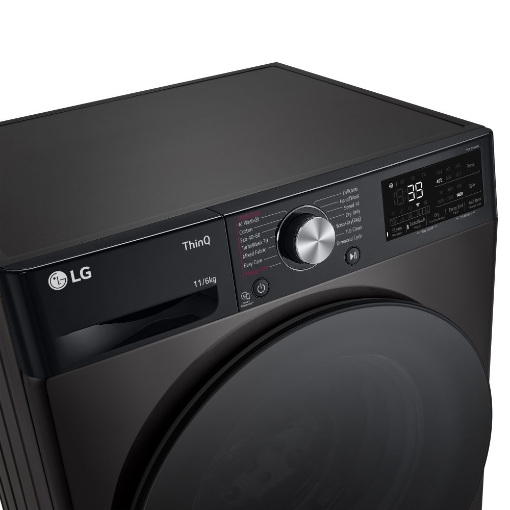 LG 11kg/6kg DualDry Steam Washer Dryer FWY916BBTN1 - BLACK STEEL LG 11kg/6kg DualDry Steam Washer Dryer FWY916BBTN1 - BLACK STEEL