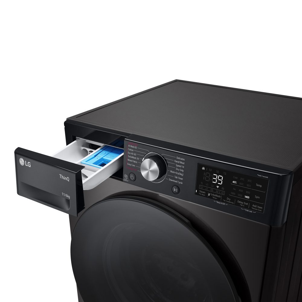LG 11kg/6kg DualDry Steam Washer Dryer FWY916BBTN1 - BLACK STEEL LG 11kg/6kg DualDry Steam Washer Dryer FWY916BBTN1 - BLACK STEEL