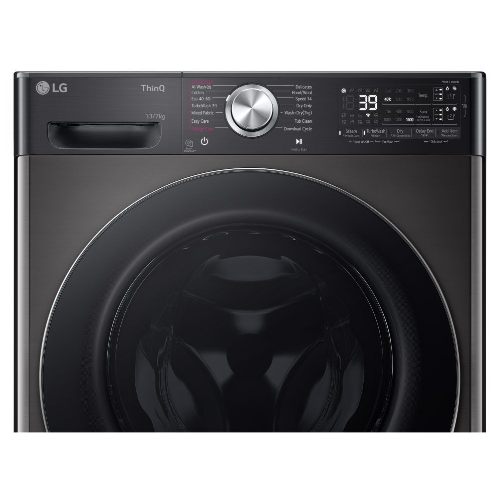 LG 13kg/7kg Autodose DualDry Washer Dryer FWY937BCTA1 - BLACK STEEL LG 13kg/7kg Autodose DualDry Washer Dryer FWY937BCTA1 - BLACK STEEL