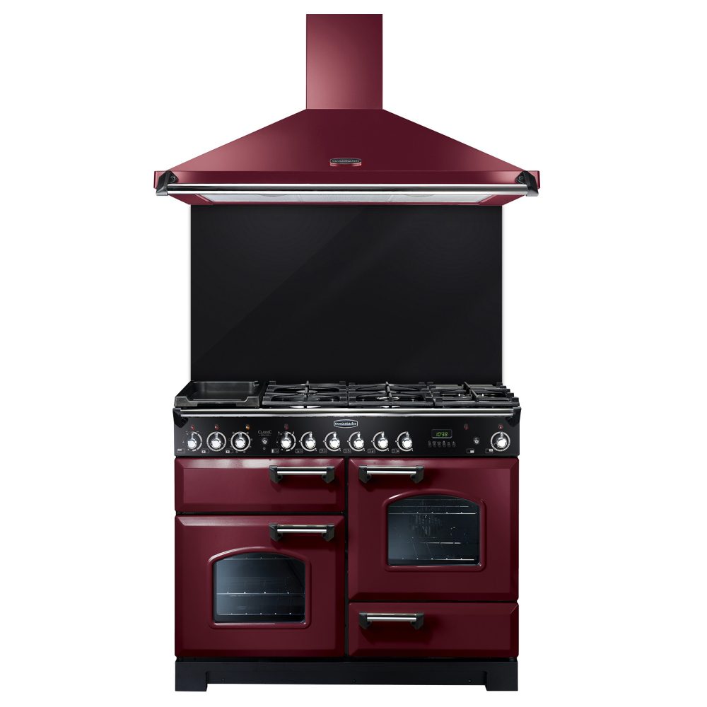 Rangemaster 110cm Classic Chimney Hood With Chrome Rail CLAHDC110CY/C - CRANBERRY Rangemaster 110cm Classic Chimney Hood With Chrome Rail CLAHDC110CY/C - CRANBERRY