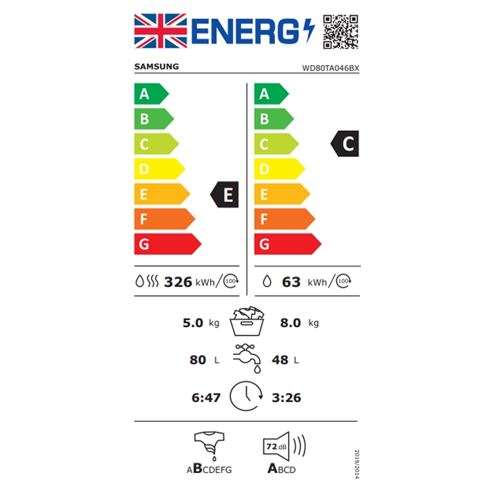 Samsung 8kg/5kg Series 5 Ecobubble Washer Dryer WD80TA046BX - GRAPHITE Samsung 8kg/5kg Series 5 Ecobubble Washer Dryer WD80TA046BX - GRAPHITE