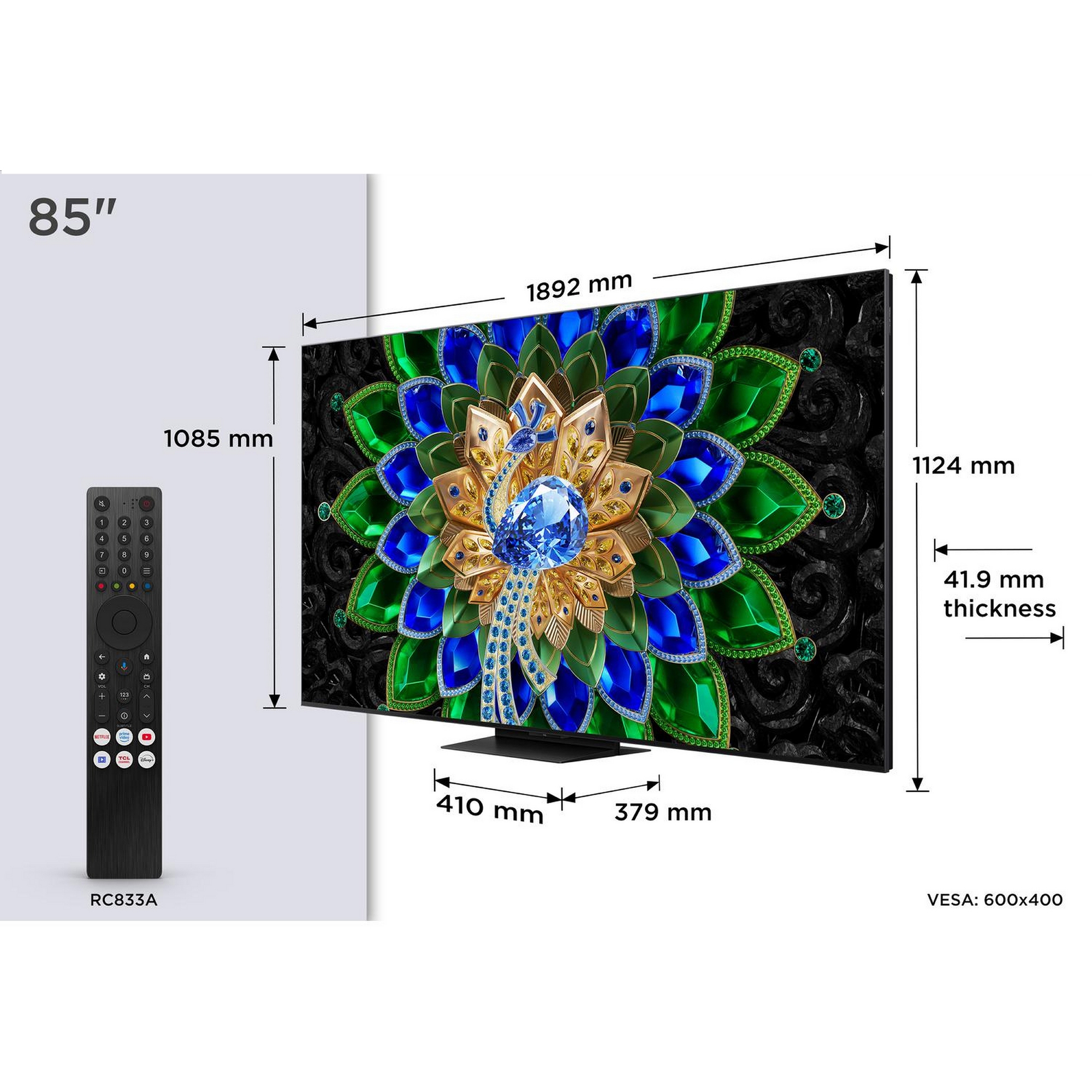 TCL 85" QD-Mini LED TV Matte NXTVISION Display 144Hz 85A400U-UK - Black TCL 85" QD-Mini LED TV Matte NXTVISION Display 144Hz 85A400U-UK - Black