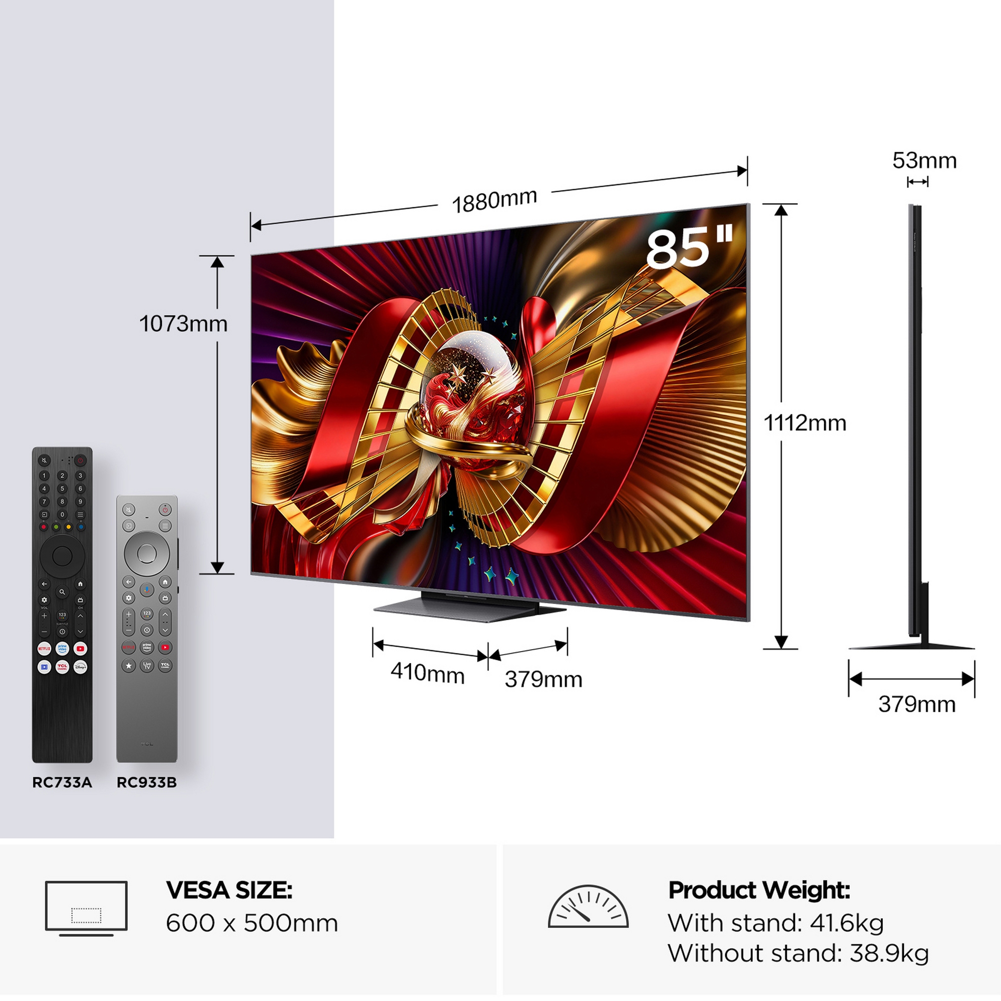 TCL 85" QD-Mini LED, 4K UHD 144 Hz Smart Google TV Dolby Atmos, Audio by Bang + Olufsen 85C8L-UK - Black TCL 85" QD-Mini LED, 4K UHD 144 Hz Smart Google TV Dolby Atmos, Audio by Bang + Olufsen 85C8L-UK - Black
