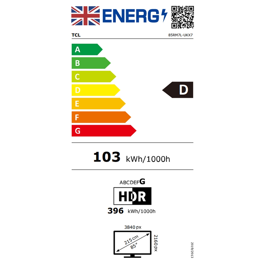 TCL 85″ RGB Mini LED TV, 4K UHD, 144Hz, Smart Google TV 85RM7L-UK - Black TCL 85″ RGB Mini LED TV, 4K UHD, 144Hz, Smart Google TV 85RM7L-UK - Black