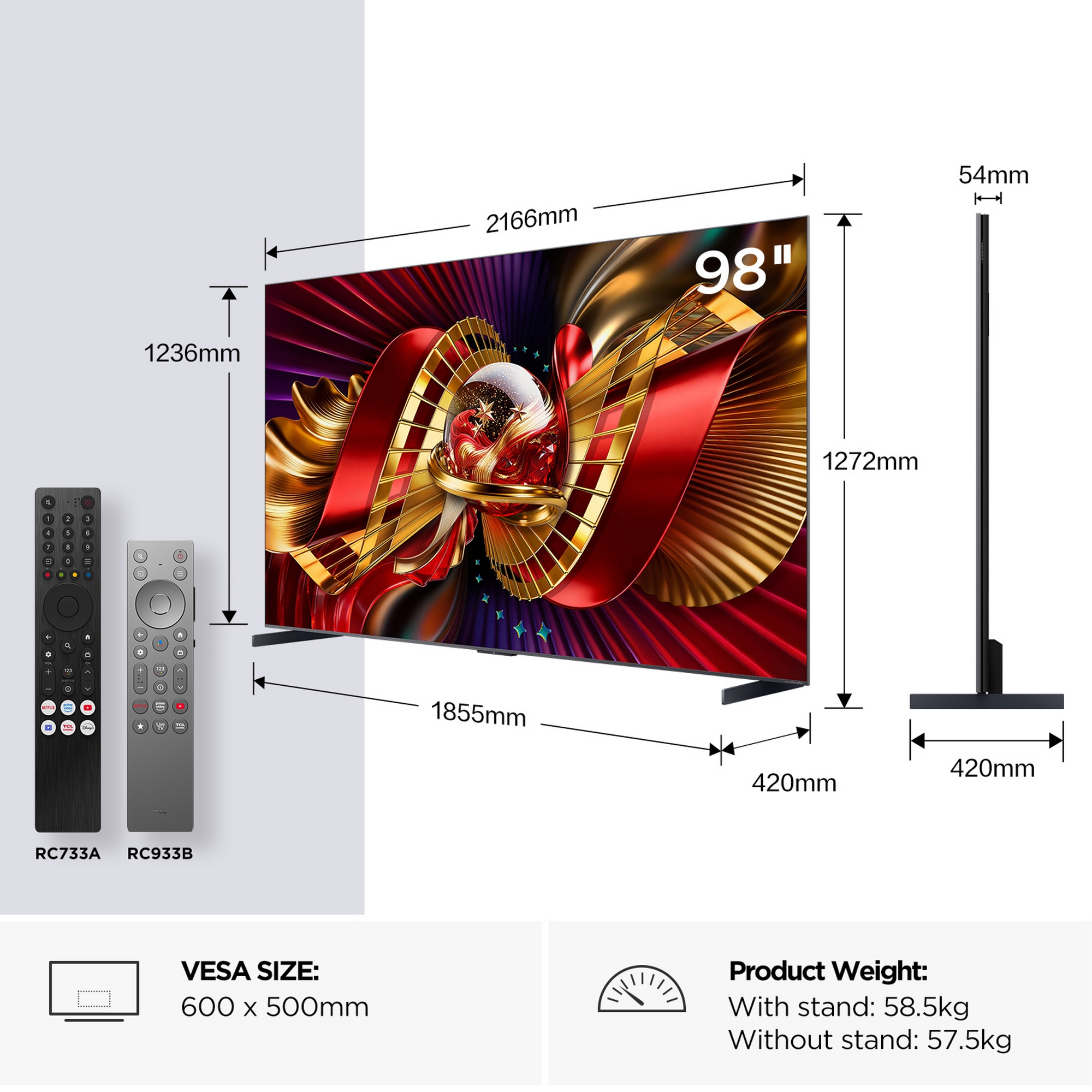 TCL 98" QD-Mini LED 4K UHD 144 Hz Smart Google TV Dolby Atmos, Audio by Bang + Olufsen 98C8L-UK - Black TCL 98" QD-Mini LED 4K UHD 144 Hz Smart Google TV Dolby Atmos, Audio by Bang + Olufsen 98C8L-UK - Black