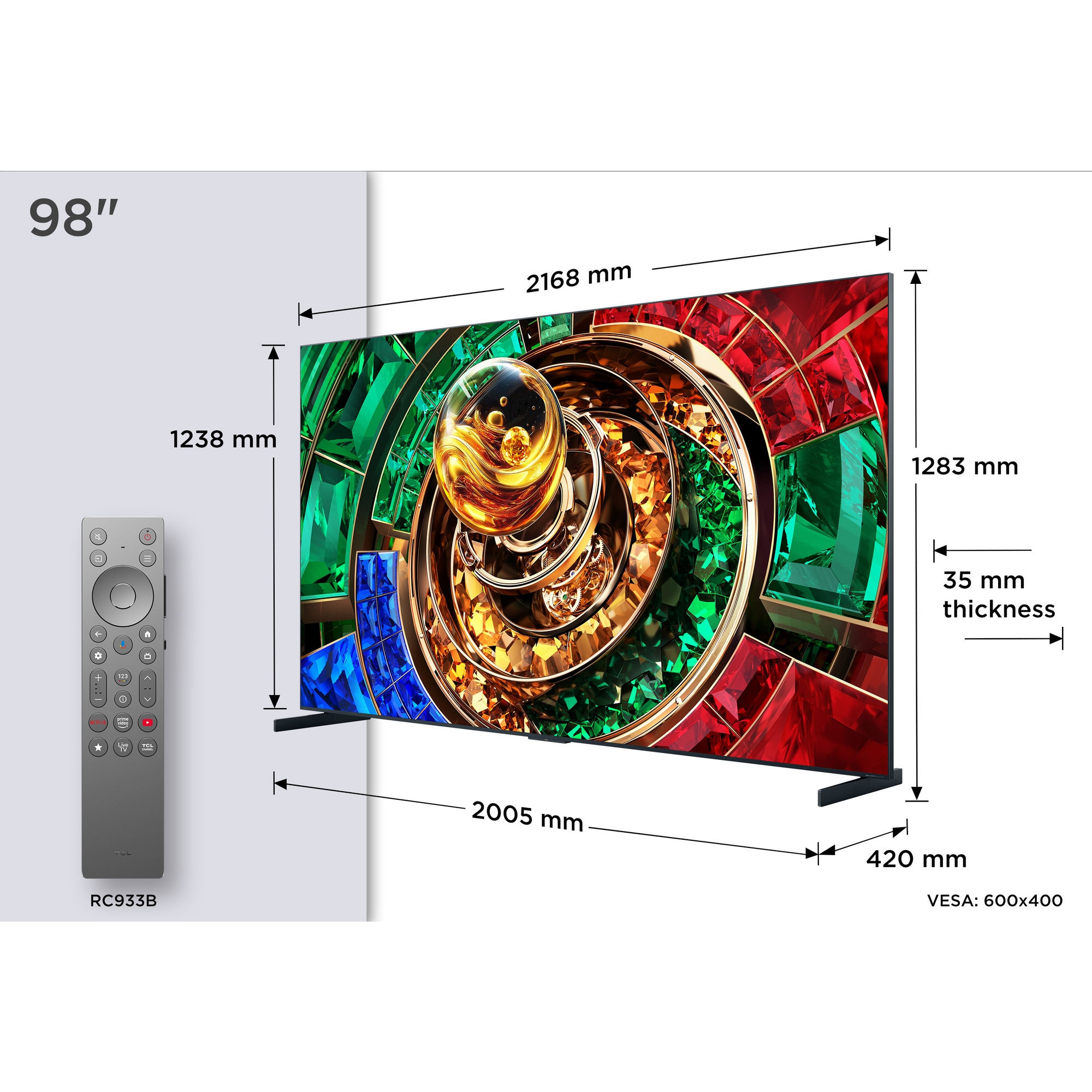 TCL 98" RGB Mini LED 4K UHD TV, 144 Hz Smart Google TV 98RM9L-UK - Black TCL 98" RGB Mini LED 4K UHD TV, 144 Hz Smart Google TV 98RM9L-UK - Black
