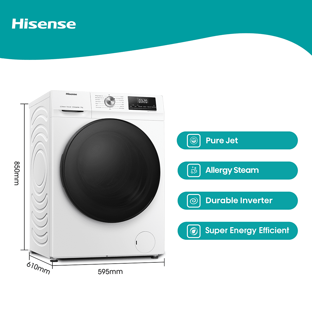 Hisense 9kg 3 Series Washing Machine 1400rpm WFQA9014EVJM - WHITE Hisense 9kg 3 Series Washing Machine 1400rpm WFQA9014EVJM - WHITE