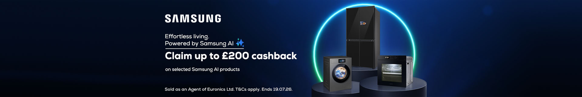 clam up to £200 cashback on Samsung AI appliances