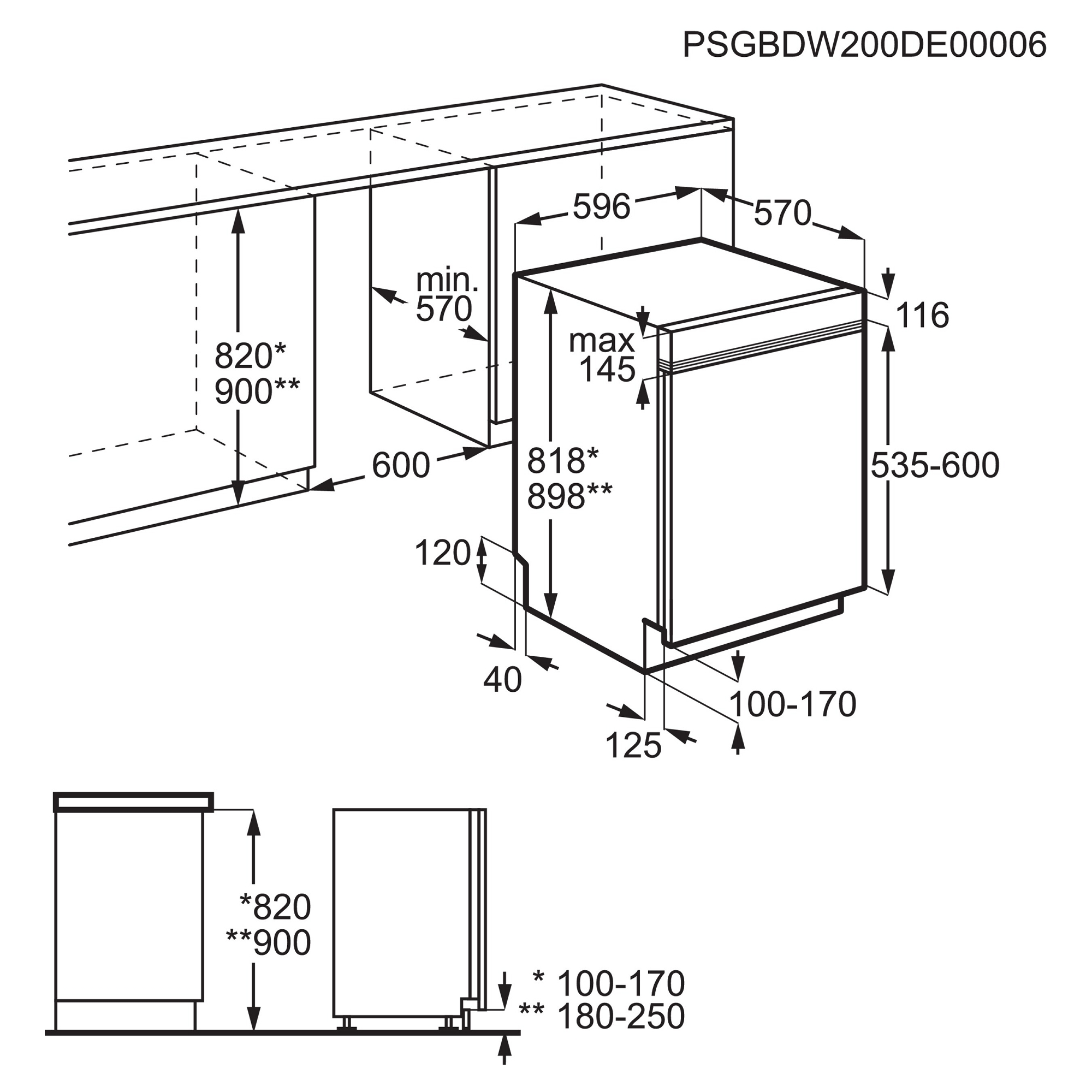AEG Series 6000 60cm Semi Integrated Dishwasher GT6200B2SNM - Stainless Steel AEG Series 6000 60cm Semi Integrated Dishwasher GT6200B2SNM - Stainless Steel