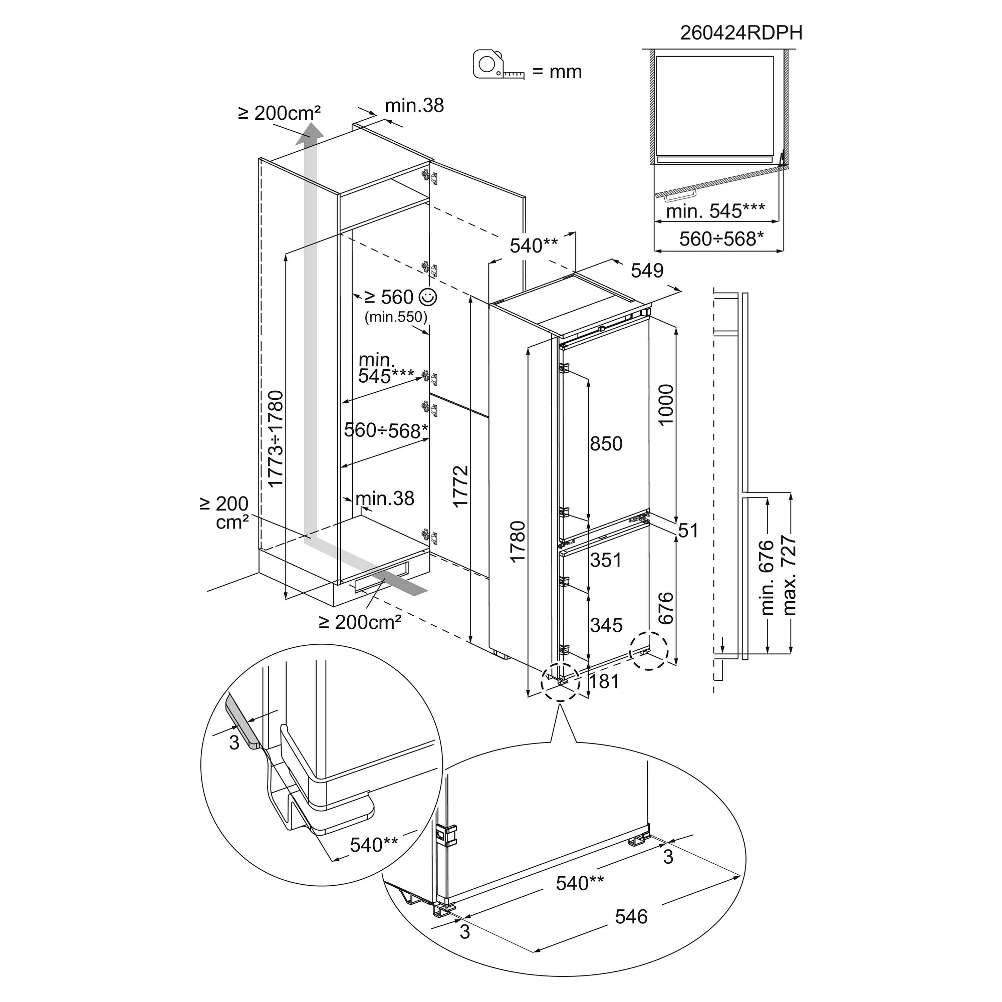 AEG 177cm Series 7000 Integrated 70/30 Frost Free Fridge Freezer NSC7C181DS AEG 177cm Series 7000 Integrated 70/30 Frost Free Fridge Freezer NSC7C181DS
