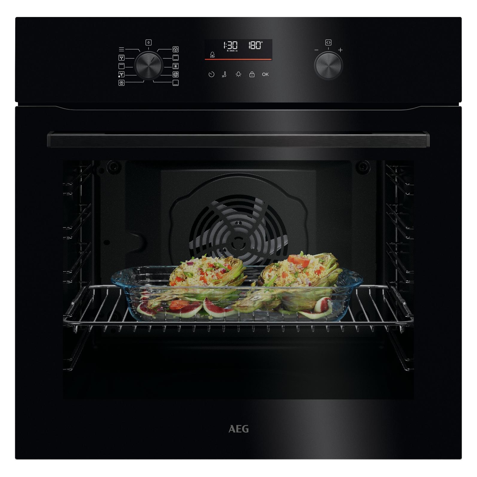 AEG 60cm Series 5000 SurroundCook Pyrolytic Built In Single Oven OU5PB40XK - Black
