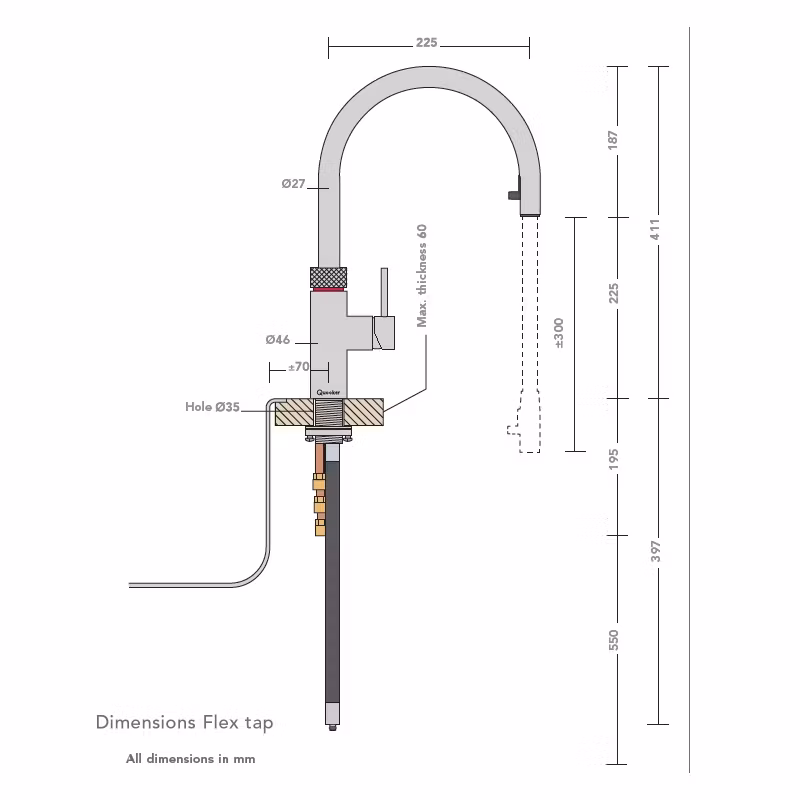 Quooker Flex 3-in-1 Boiling Water Tap PRO3 FLEX RVS FXRSST - Stainless Steel Quooker Flex 3-in-1 Boiling Water Tap PRO3 FLEX RVS FXRSST - Stainless Steel