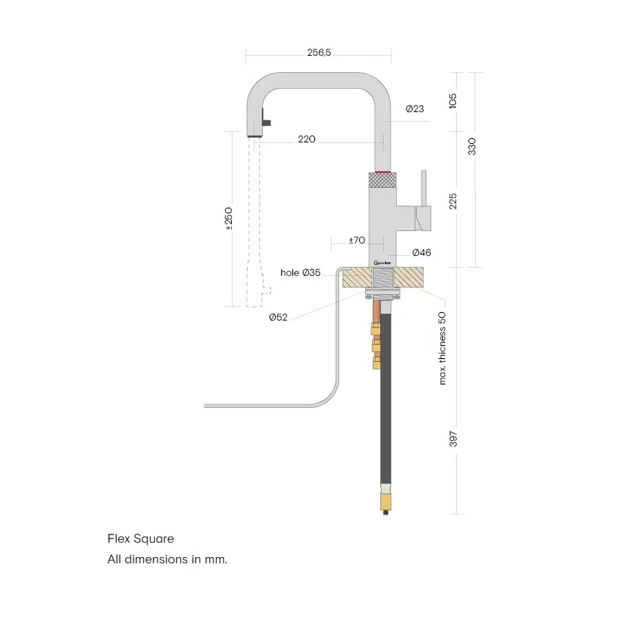 Quooker Flex Square 3-in-1 Boiling Water Tap PRO3 FLEX SQUARE RCO FXSRCO - Rose Copper Quooker Flex Square 3-in-1 Boiling Water Tap PRO3 FLEX SQUARE RCO FXSRCO - Rose Copper