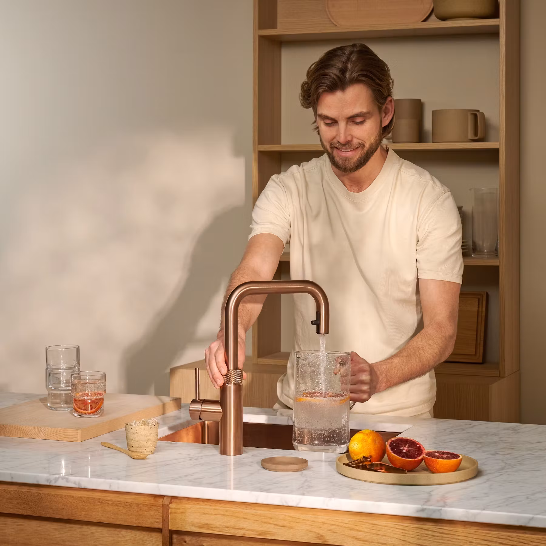 Quooker Flex Square 3-in-1 Boiling Water Tap PRO3 FLEX SQUARE RCO FXSRCO - Rose Copper Quooker Flex Square 3-in-1 Boiling Water Tap PRO3 FLEX SQUARE RCO FXSRCO - Rose Copper