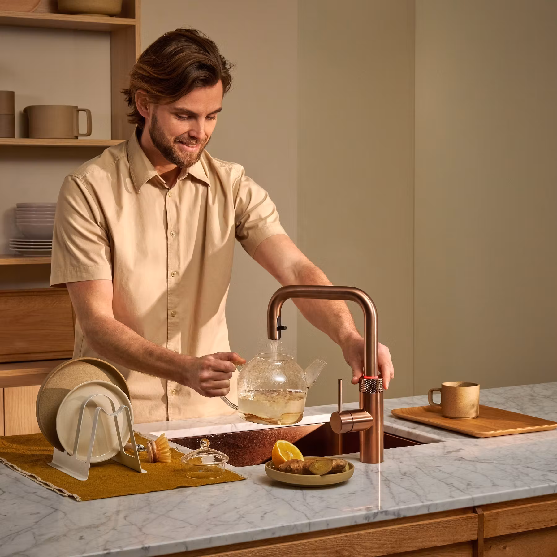 Quooker Flex Square 3-in-1 Boiling Water Tap PRO3 FLEX SQUARE RCO FXSRCO - Rose Copper Quooker Flex Square 3-in-1 Boiling Water Tap PRO3 FLEX SQUARE RCO FXSRCO - Rose Copper