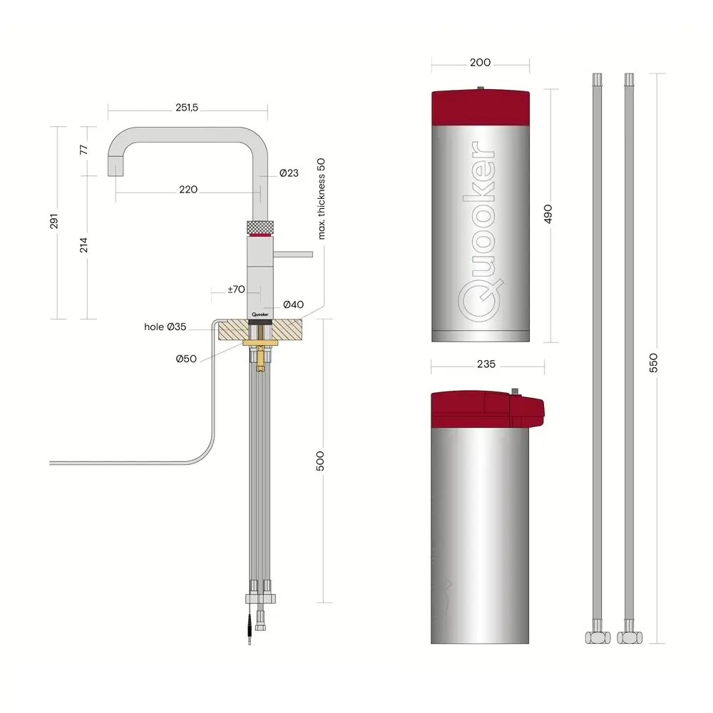 Quooker Combi Fusion Square Boiling Water Tap COMBI 2.2 FUSION SQUARE ROSE COPPER FNSRCO - Rose Copper Quooker Combi Fusion Square Boiling Water Tap COMBI 2.2 FUSION SQUARE ROSE COPPER FNSRCO - Rose Copper