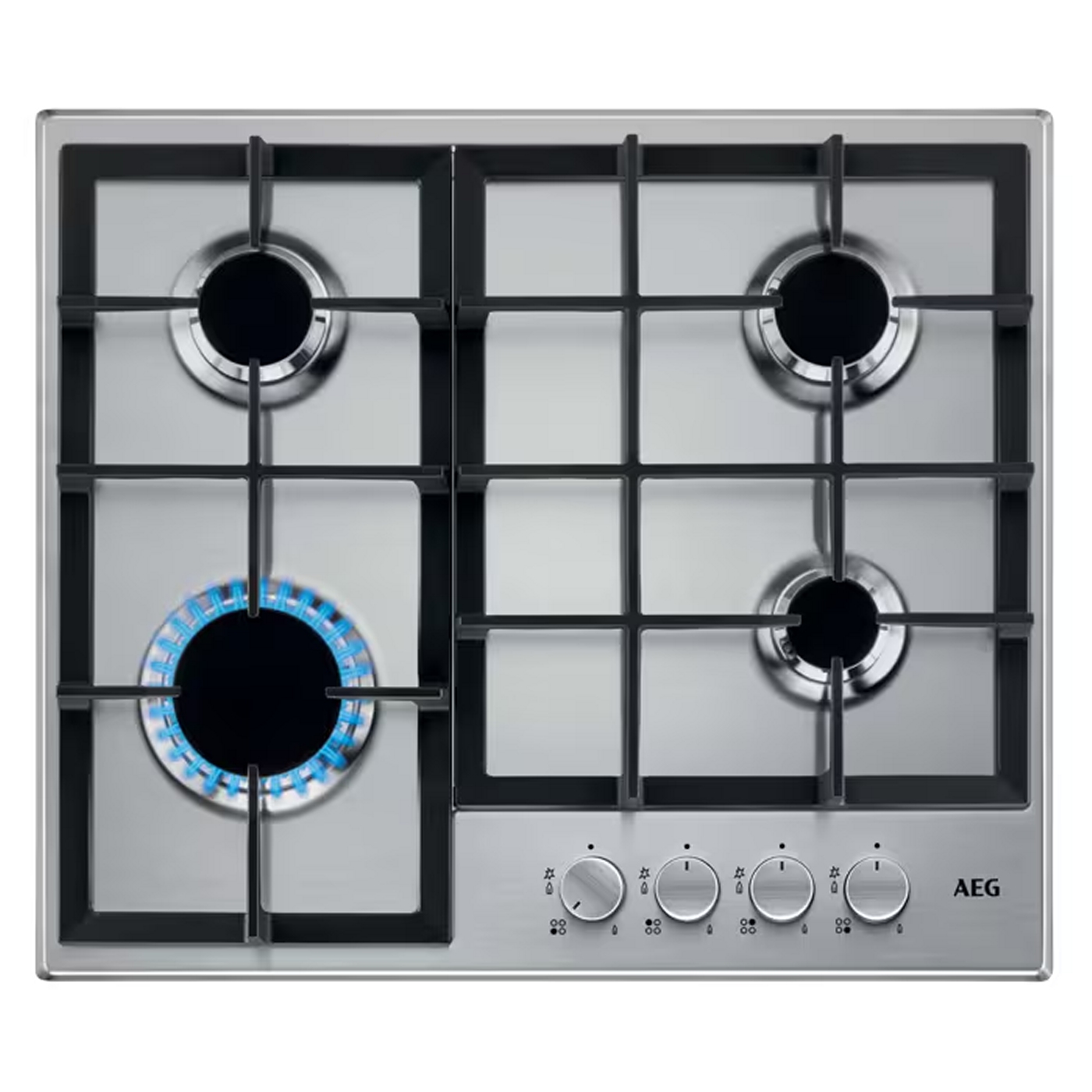 AEG Series 3000 60cm 4 Burner Gas Hob HGE64200SM - Stainless Steel60cm wide 4 burner gas hob with triple crown burner. Black/Silver controls