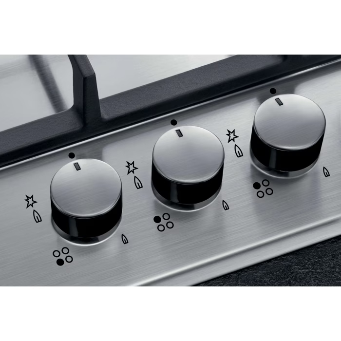 AEG Series 3000 60cm 4 Burner Gas Hob HGE64200SM - Stainless Steel60cm wide 4 burner gas hob with triple crown burner. Black/Silver controls AEG Series 3000 60cm 4 Burner Gas Hob HGE64200SM - Stainless Steel60cm wide 4 burner gas hob with triple crown burner. Black/Silver controls