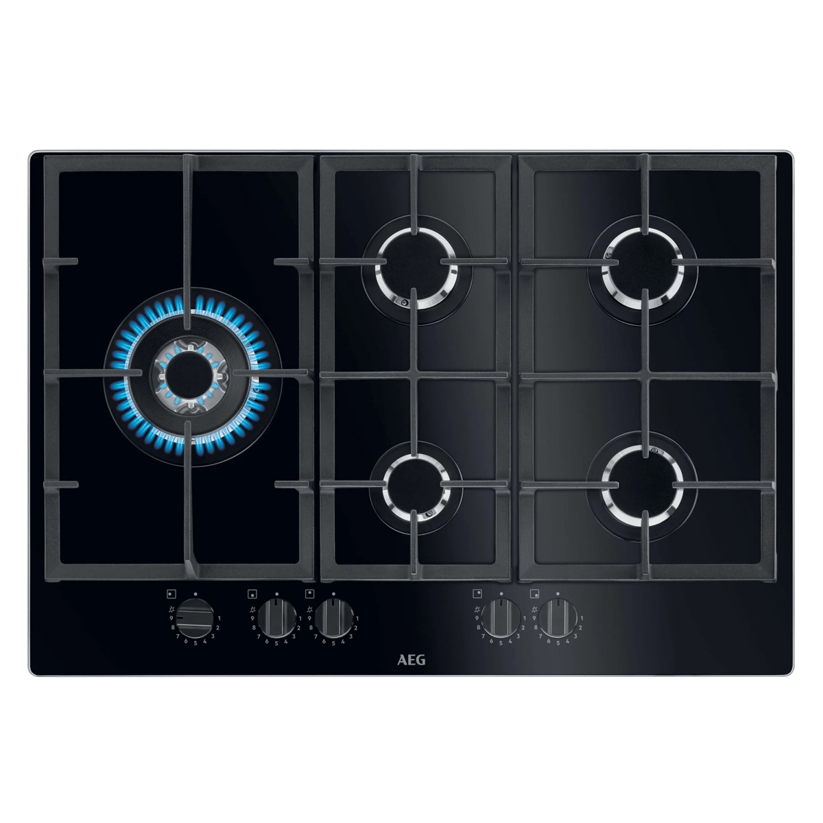 AEG Series 6000 74cm 5 Burner Gas On Glass Hob HKB75820NB - Black