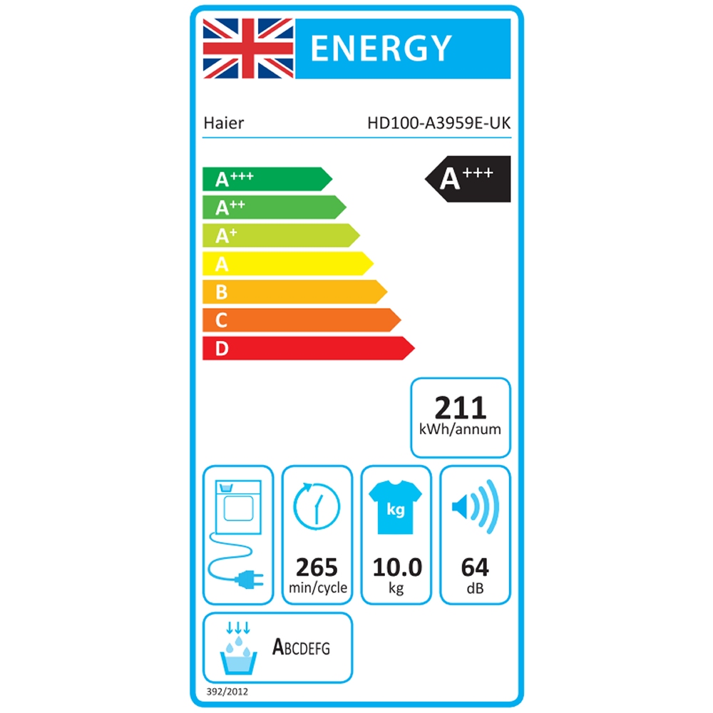 Haier 10kg Heat Pump Condenser Dryer HD100-A3959E-UK - White Haier 10kg Heat Pump Condenser Dryer HD100-A3959E-UK - White