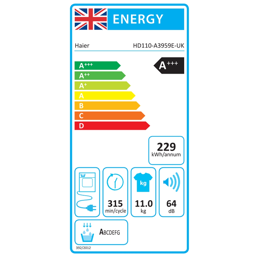 Haier 11kg Heat Pump Condenser Dryer HD110-A3959E-UK - White Haier 11kg Heat Pump Condenser Dryer HD110-A3959E-UK - White
