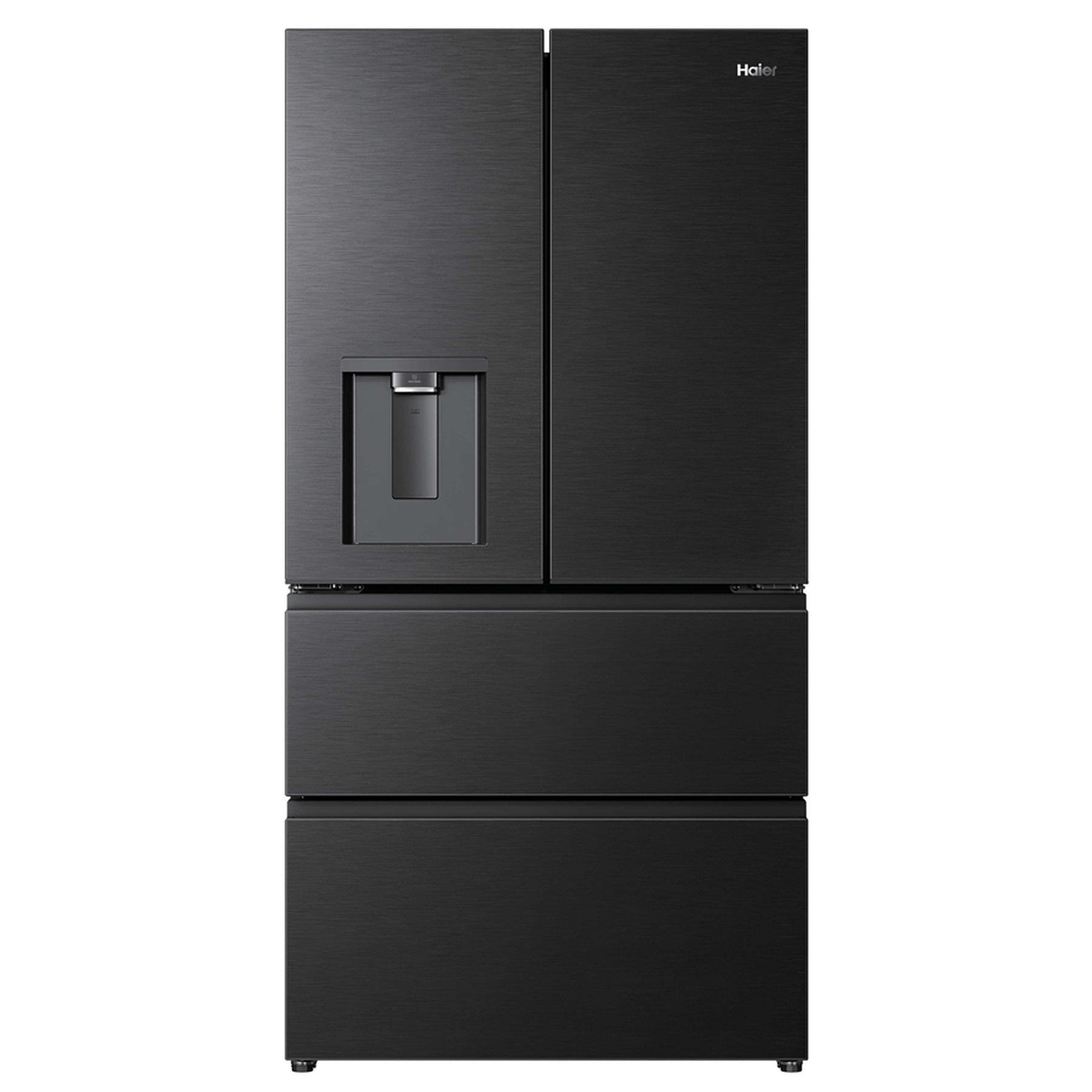 Haier Four Door American Fridge Freezer With Water Dispenser Non Plumbed HFR59F18CWMB - Obsidian Steel