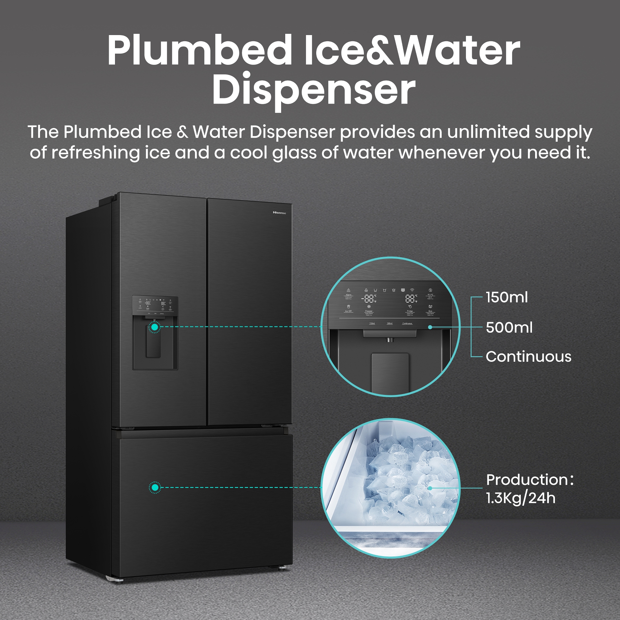 Hisense French Style Fridge Freezer Ice & Water RF815N4SEFE - Black Steel Hisense French Style Fridge Freezer Ice & Water RF815N4SEFE - Black Steel