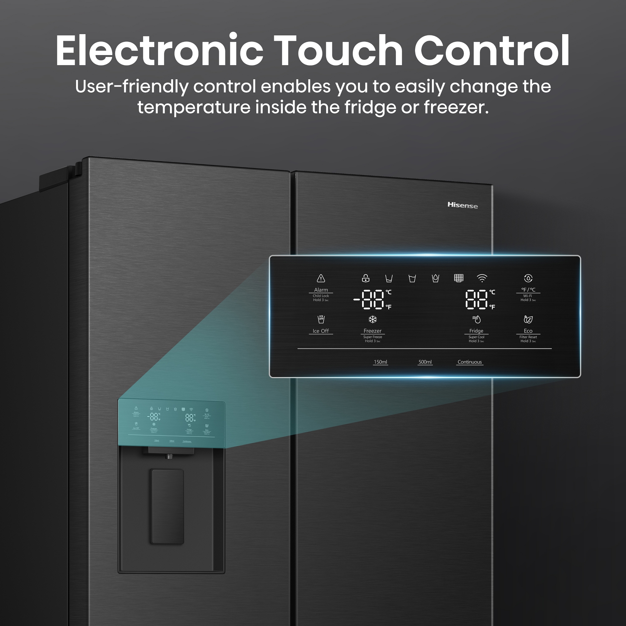 Hisense French Style Fridge Freezer Ice & Water RF815N4SEFE - Black Steel Hisense French Style Fridge Freezer Ice & Water RF815N4SEFE - Black Steel