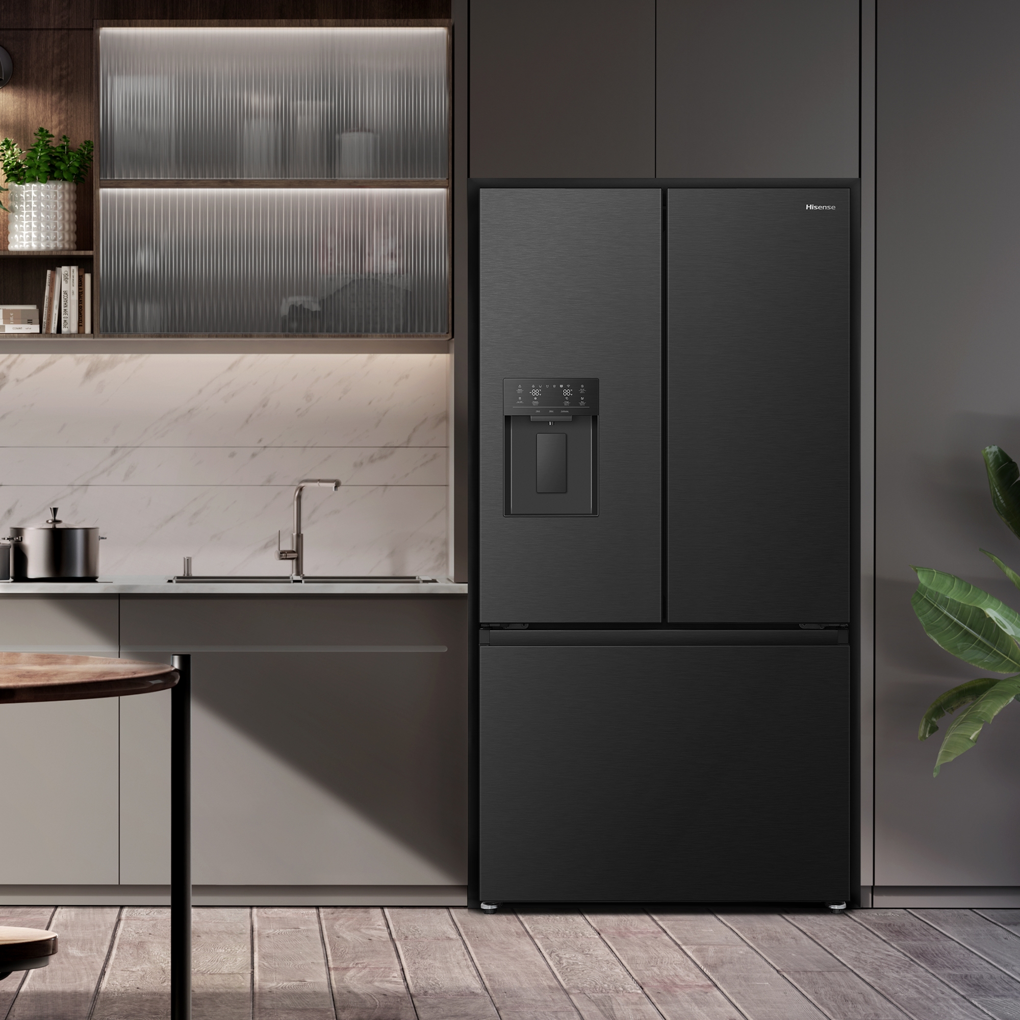 Hisense French Style Fridge Freezer Ice & Water RF815N4SEFE - Black Steel Hisense French Style Fridge Freezer Ice & Water RF815N4SEFE - Black Steel