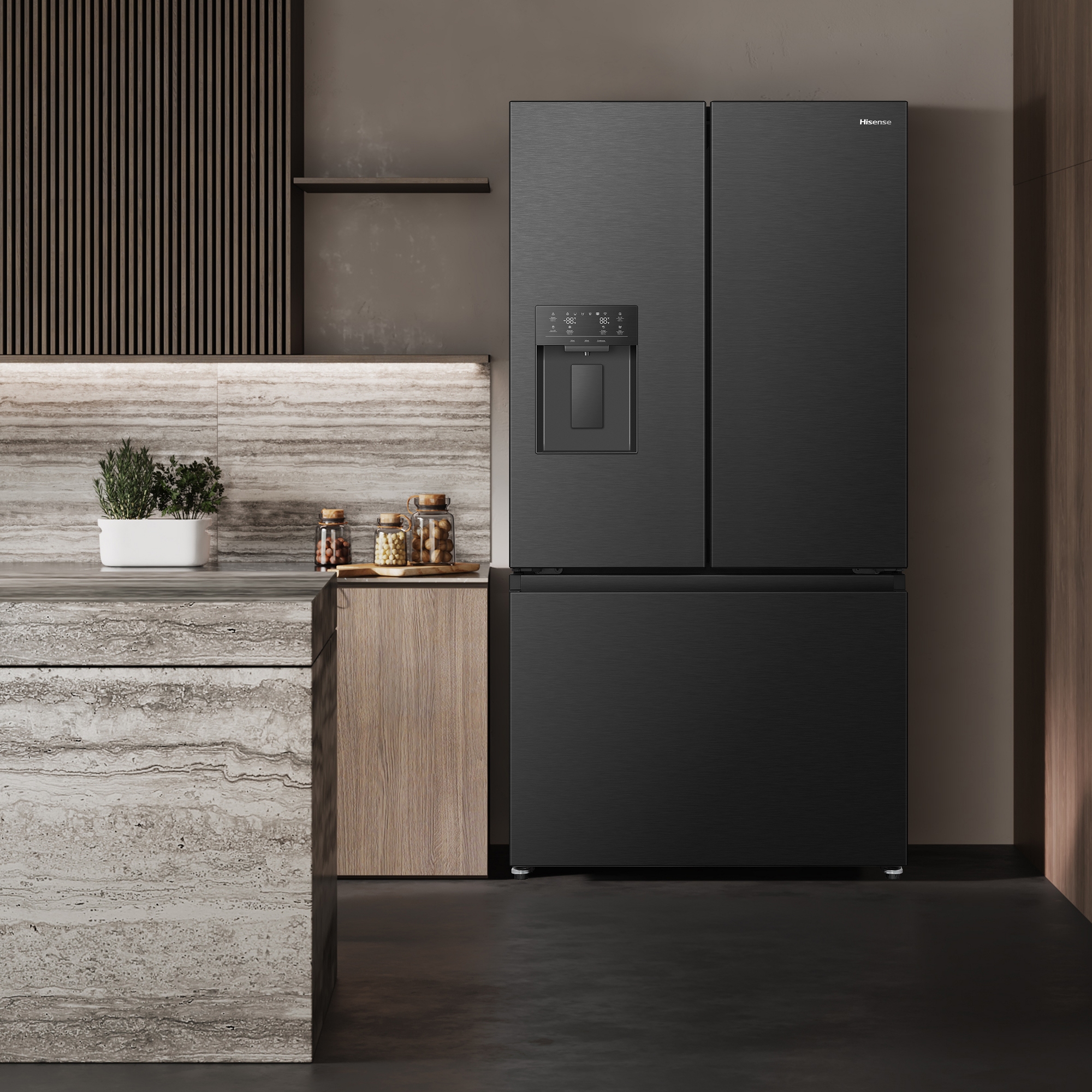 Hisense French Style Fridge Freezer Ice & Water RF815N4SEFE - Black Steel Hisense French Style Fridge Freezer Ice & Water RF815N4SEFE - Black Steel