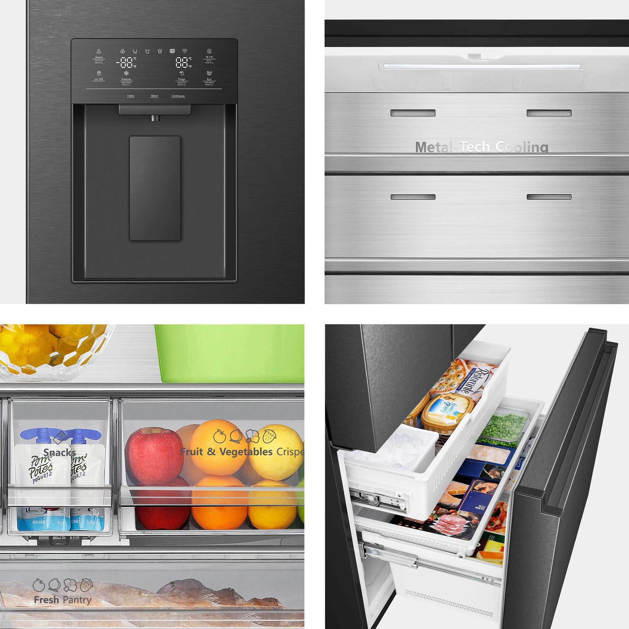 Hisense French Style Fridge Freezer Ice & Water RF815N4SEFE - Black Steel Hisense French Style Fridge Freezer Ice & Water RF815N4SEFE - Black Steel