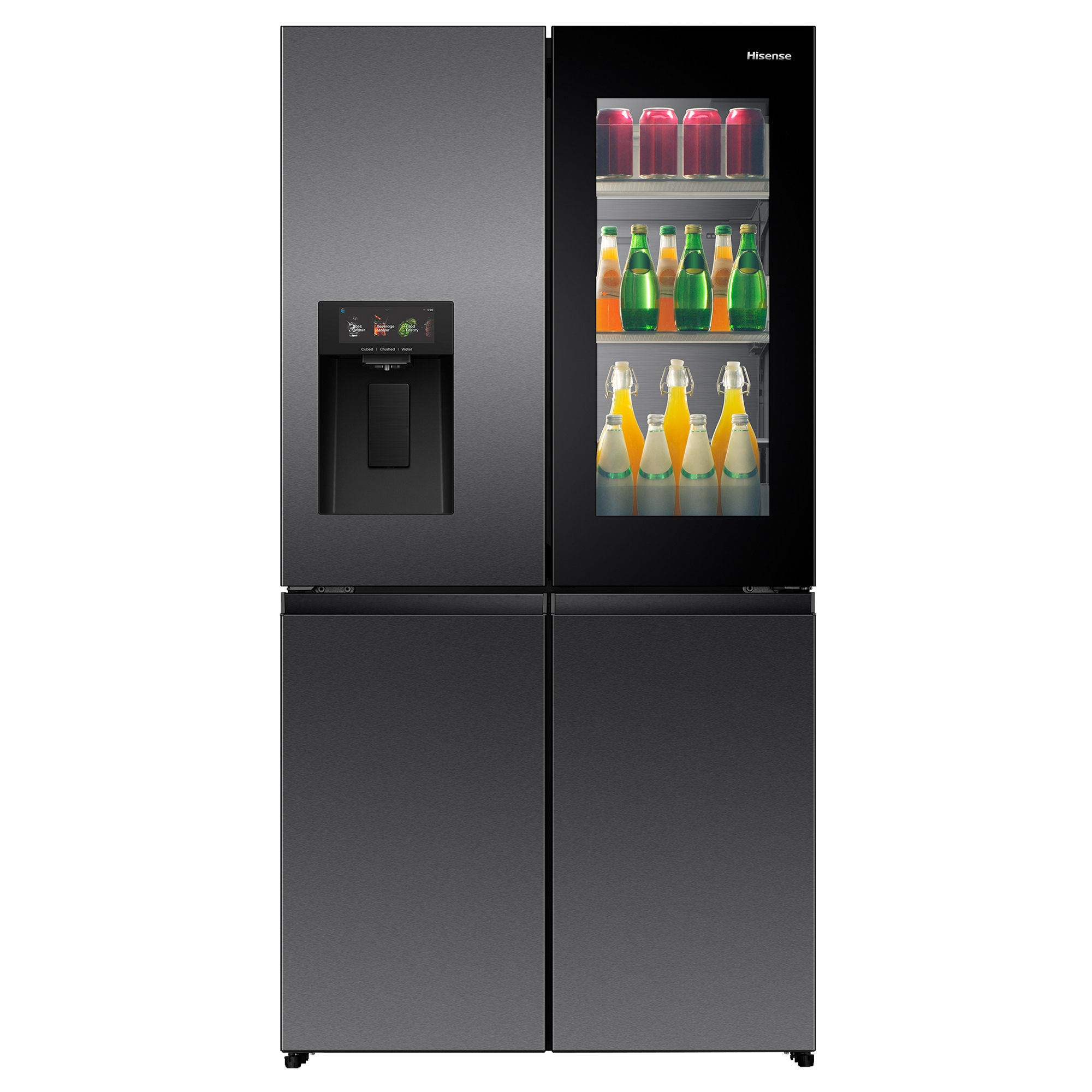 Hisense Four Door Fridge Freezer With Ice & Water RQ600P7SKE - Black Steel