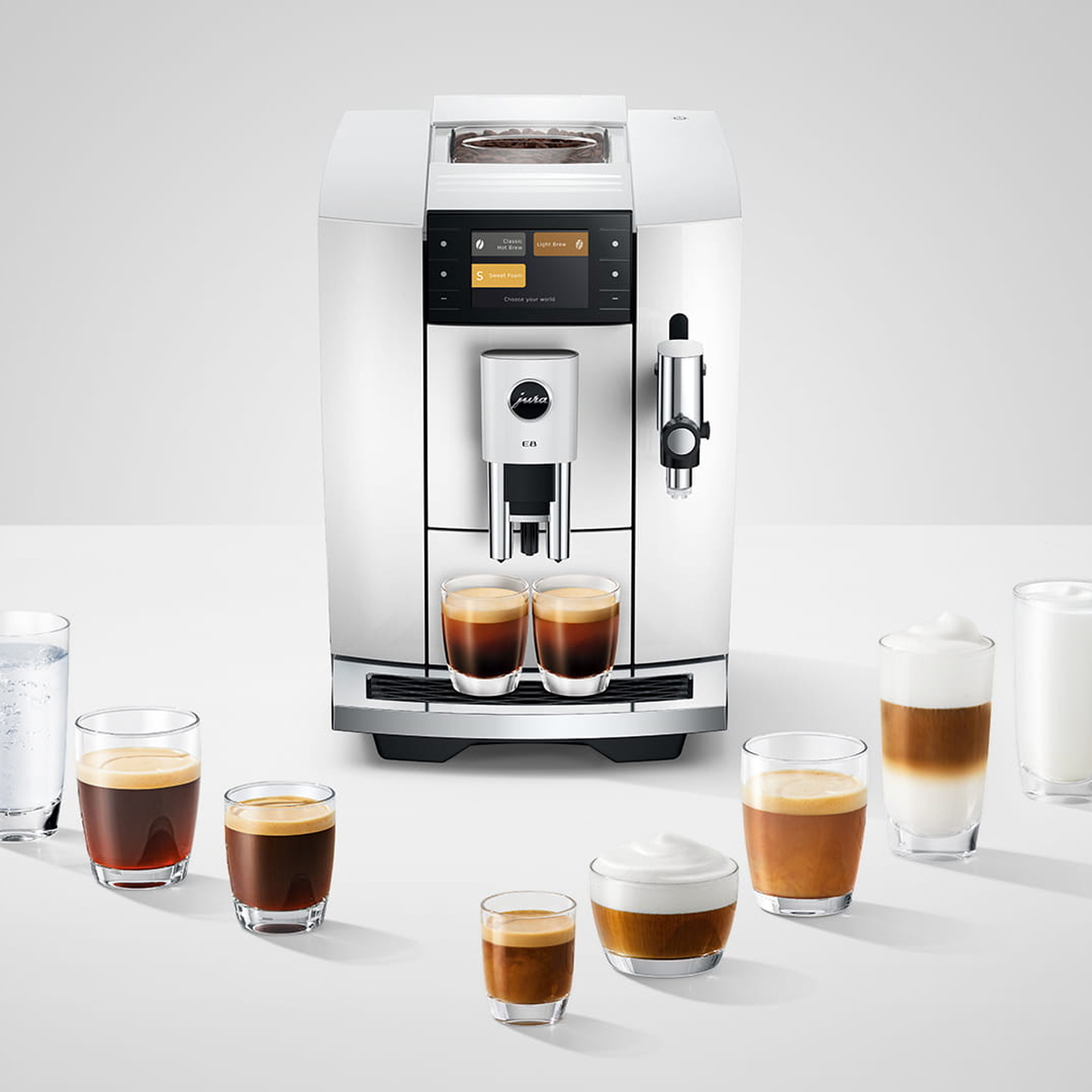 Jura E8 Freestanding Coffee Machine 15841 - Piano White Jura E8 Freestanding Coffee Machine 15841 - Piano White