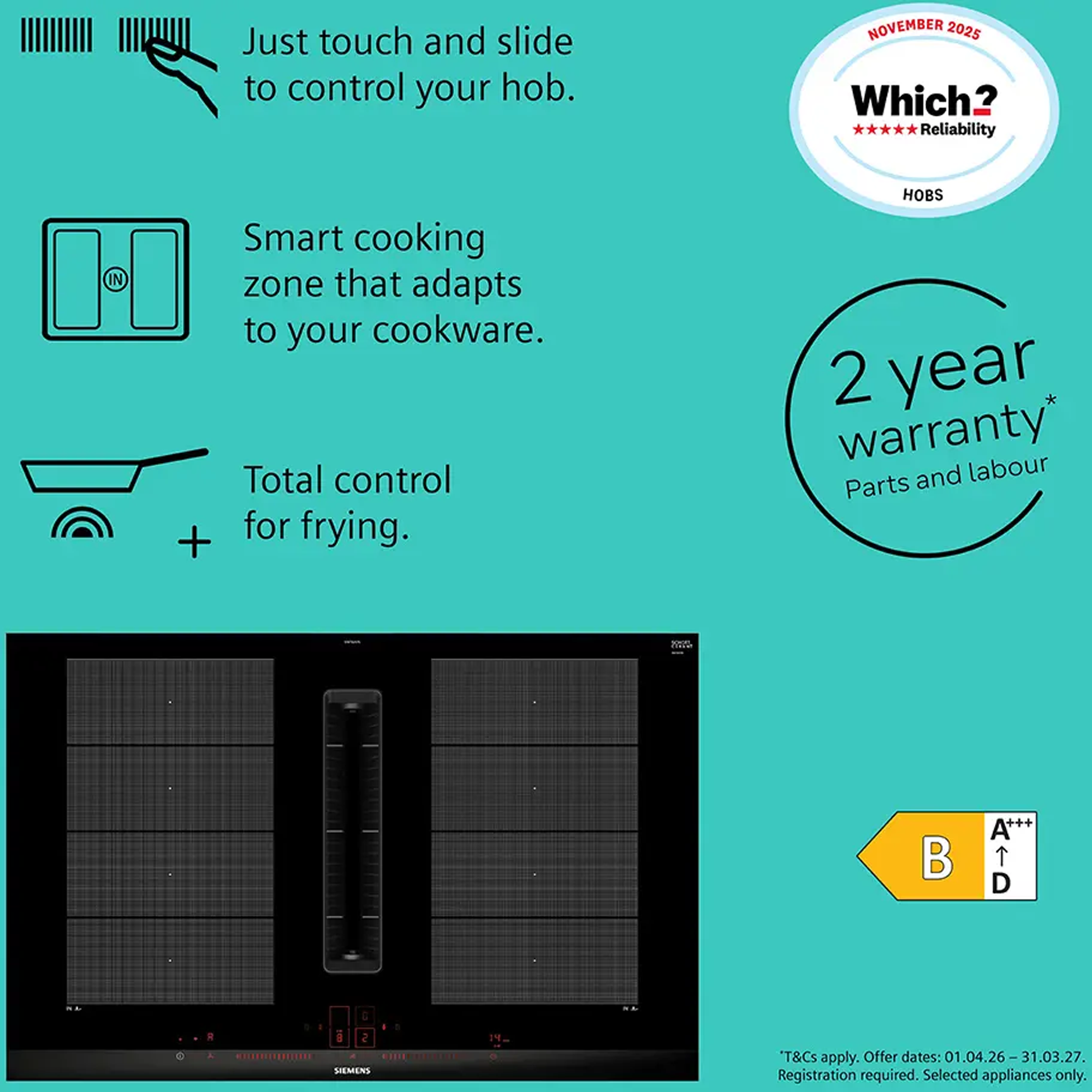 Siemens iQ700 80cm Air Venting Induction Hob EX875LX67E - Black Siemens iQ700 80cm Air Venting Induction Hob EX875LX67E - Black