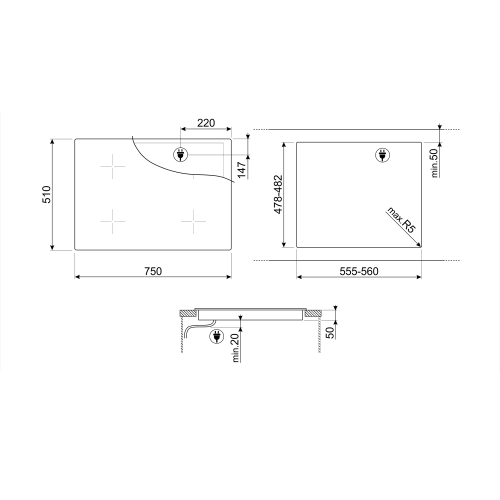 Smeg 75cm 4 Zone Multizone Induction Hob SIB2741D - BLACK Smeg 75cm 4 Zone Multizone Induction Hob SIB2741D - BLACK