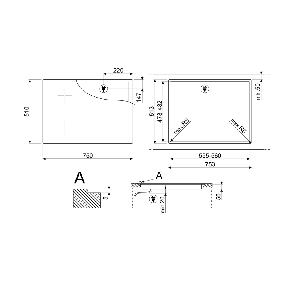 Smeg 75cm 4 Zone Multizone Induction Hob SIB2741D - BLACK Smeg 75cm 4 Zone Multizone Induction Hob SIB2741D - BLACK
