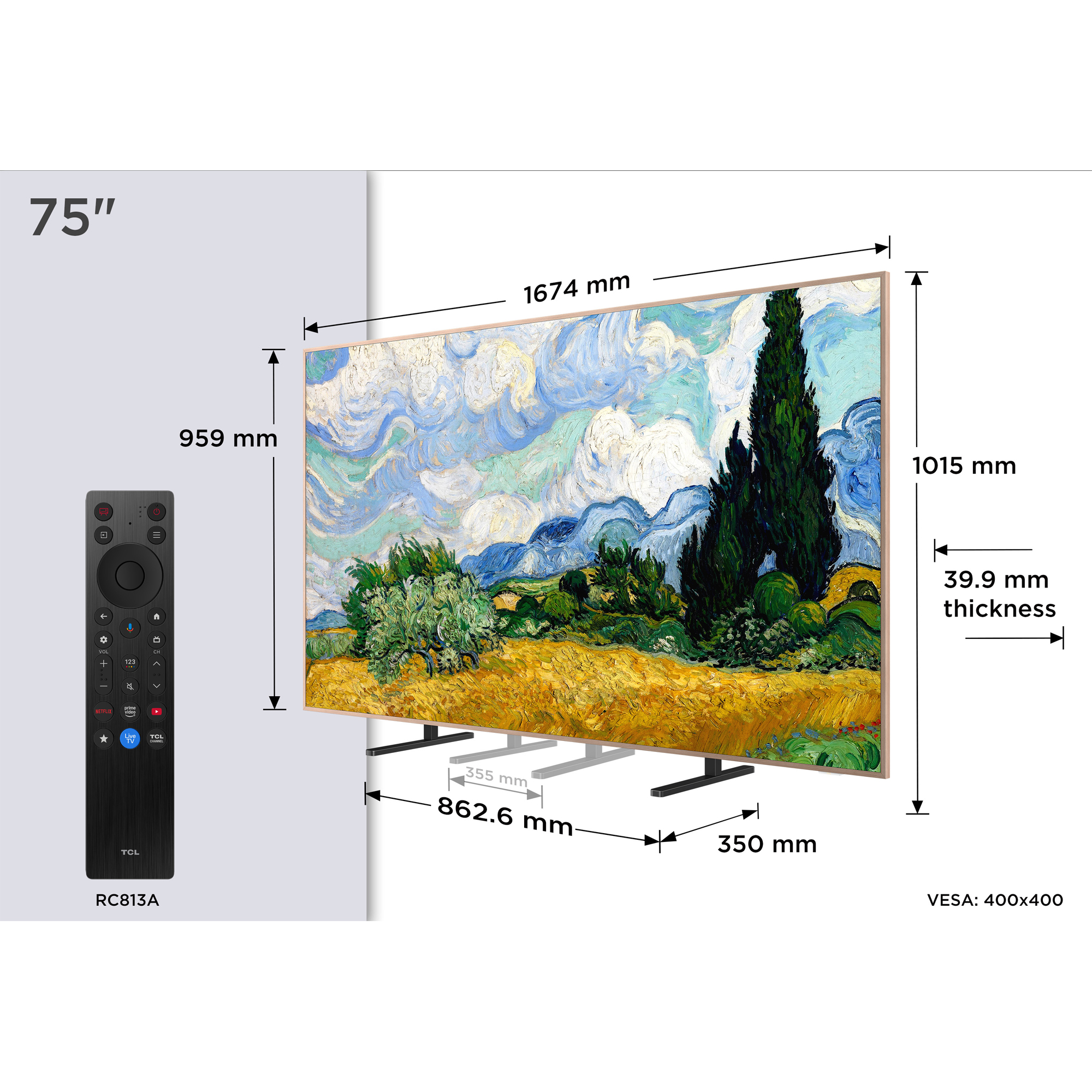 TCL 75" 4K QD-Mini LED Ultra HD Smart TV 75A400 PRO-UK - White